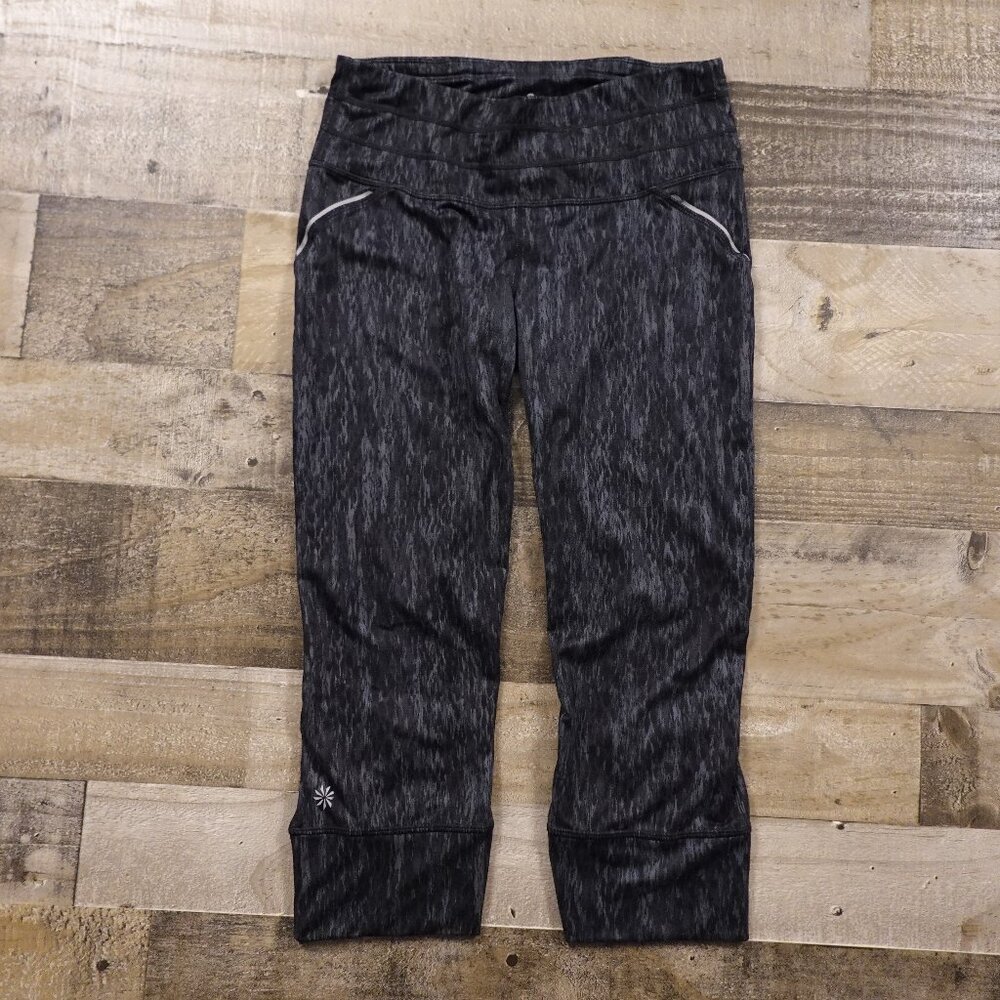 Athleta reptile relay capri legging women's small black grayish‎ blue